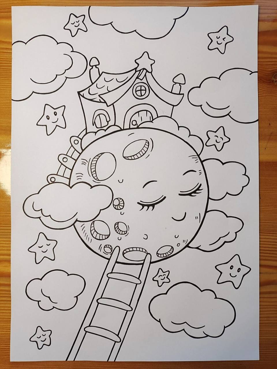 月球马克笔绘画(附原图) 月球马克笔儿童绘画,最后一张原图,临摹.