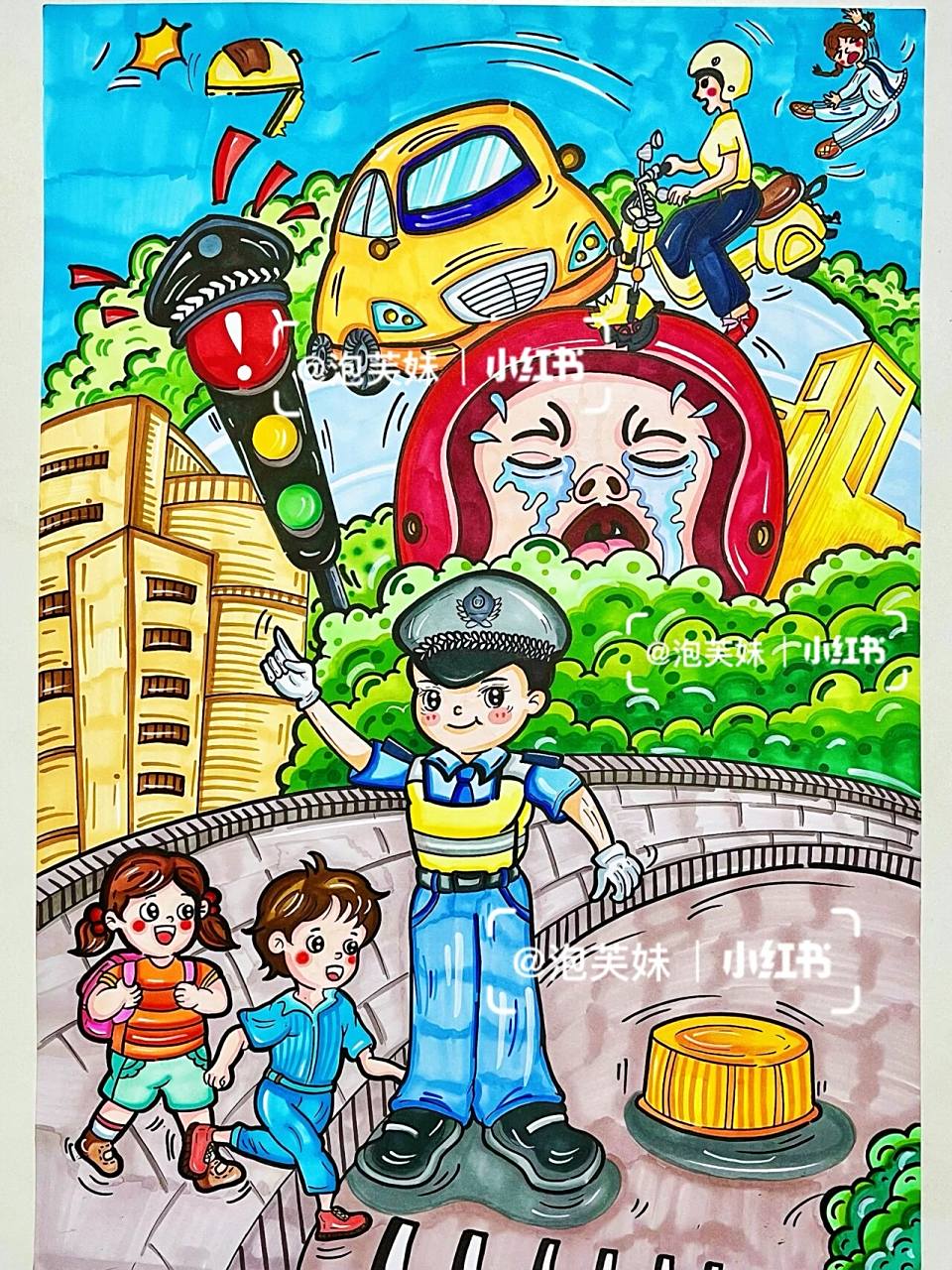 交通安全儿童画 主题画 安全主题绘画 交通安全 人人有责07