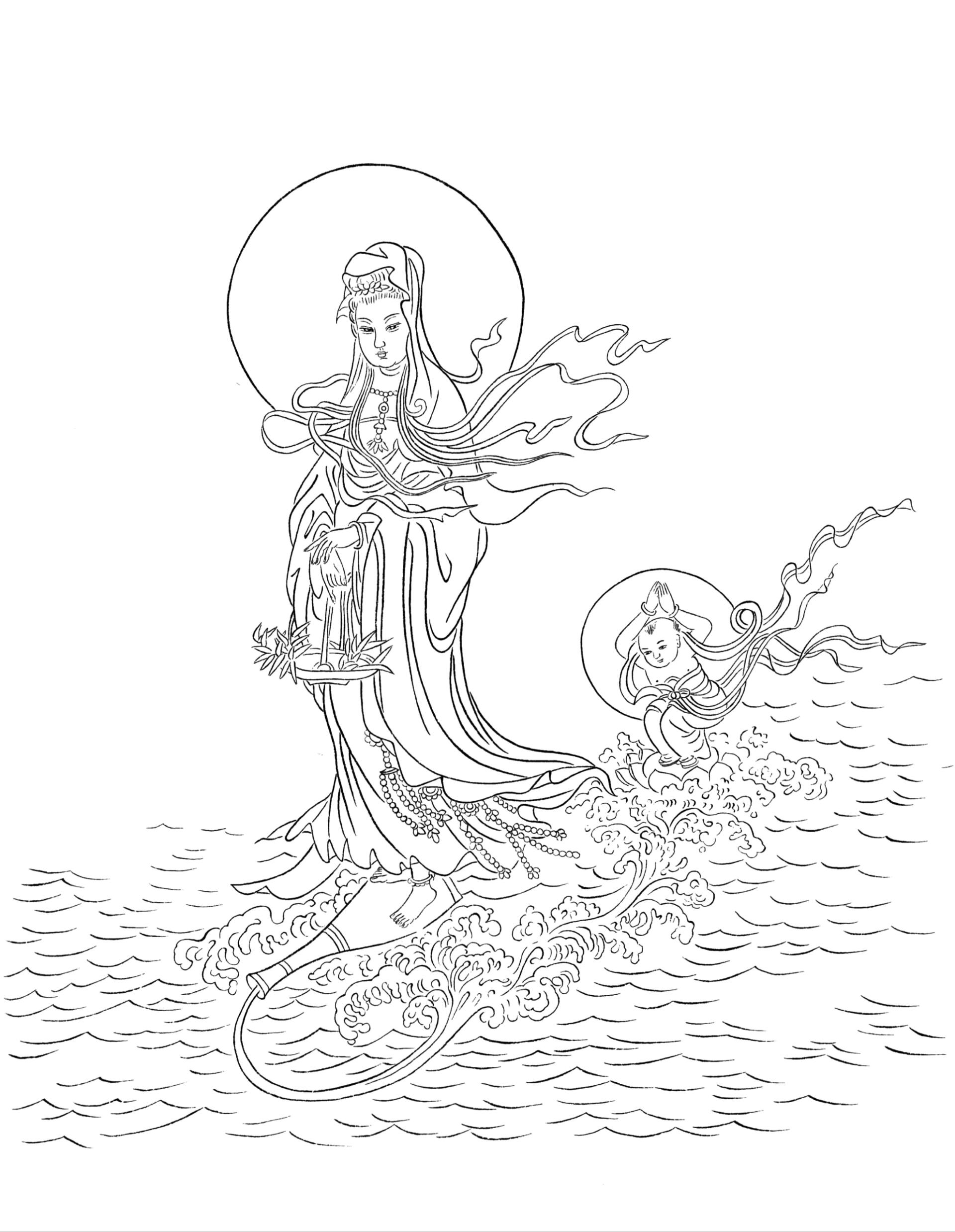 送子观音白描线稿合集 | 26幅