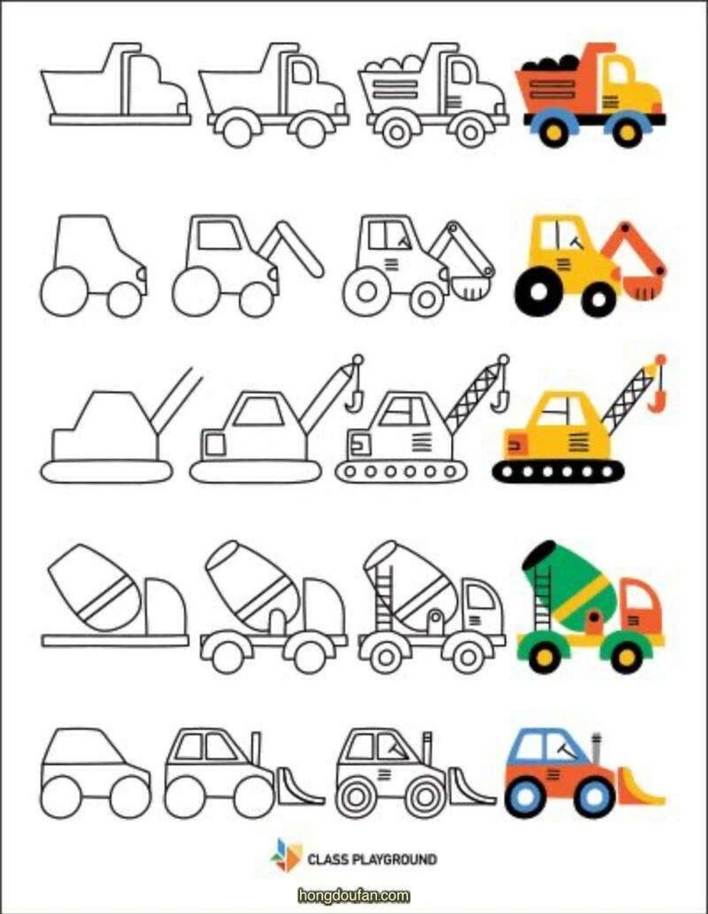 工程车简笔画打发时间,让孩子安静坐下  家里宝宝视车如命,为了不一直