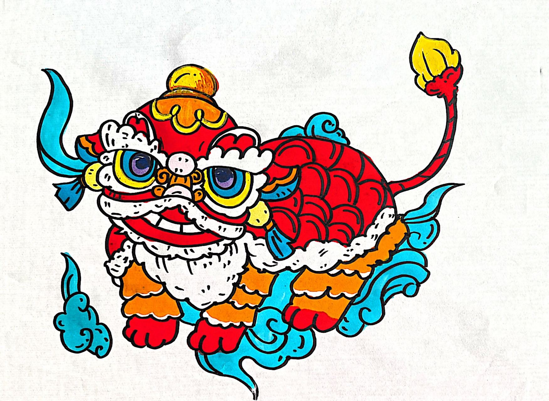 幼儿92马克彩笔画简笔画新年年兽 99新年年兽 98手工课堂