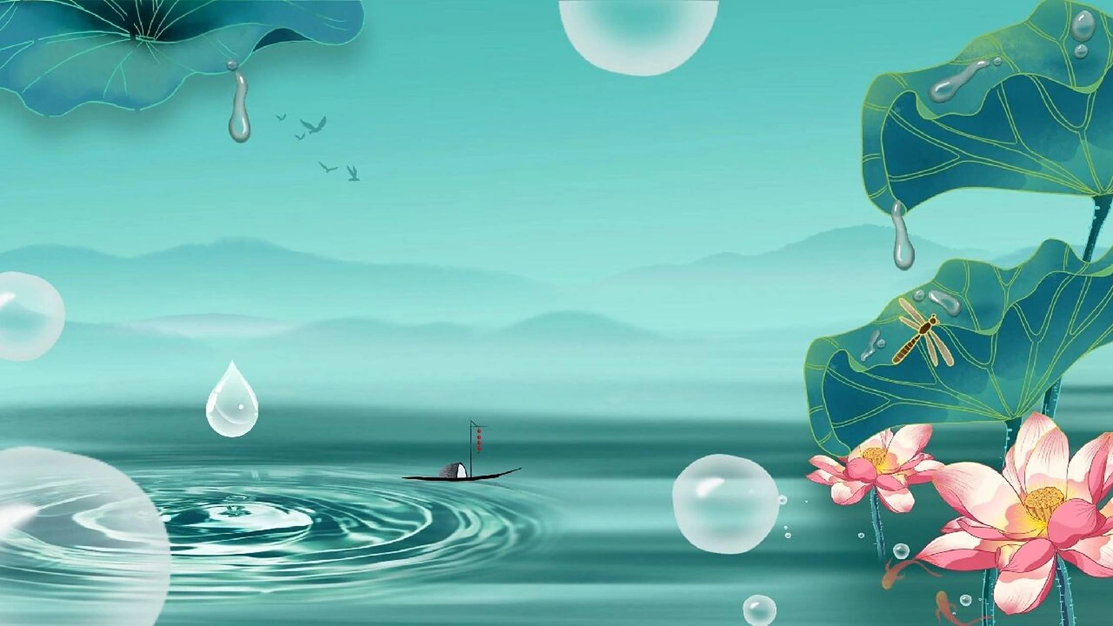 6015今日给各位宝子分享一组国潮风|中国风荷花横屏展板背景素材