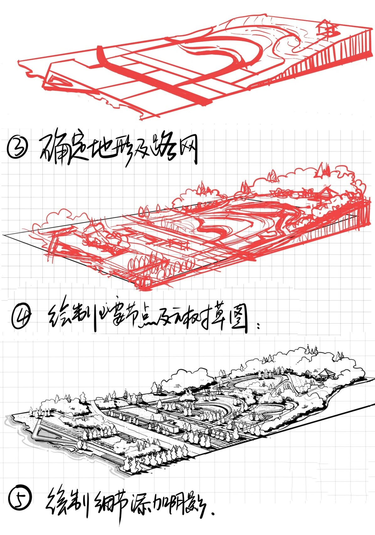 园林景观快题鸟瞰图绘制步骤