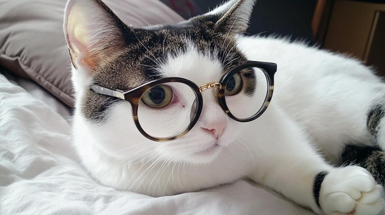 戴着圆框眼镜的猫咪,眼神充满了好奇和探索