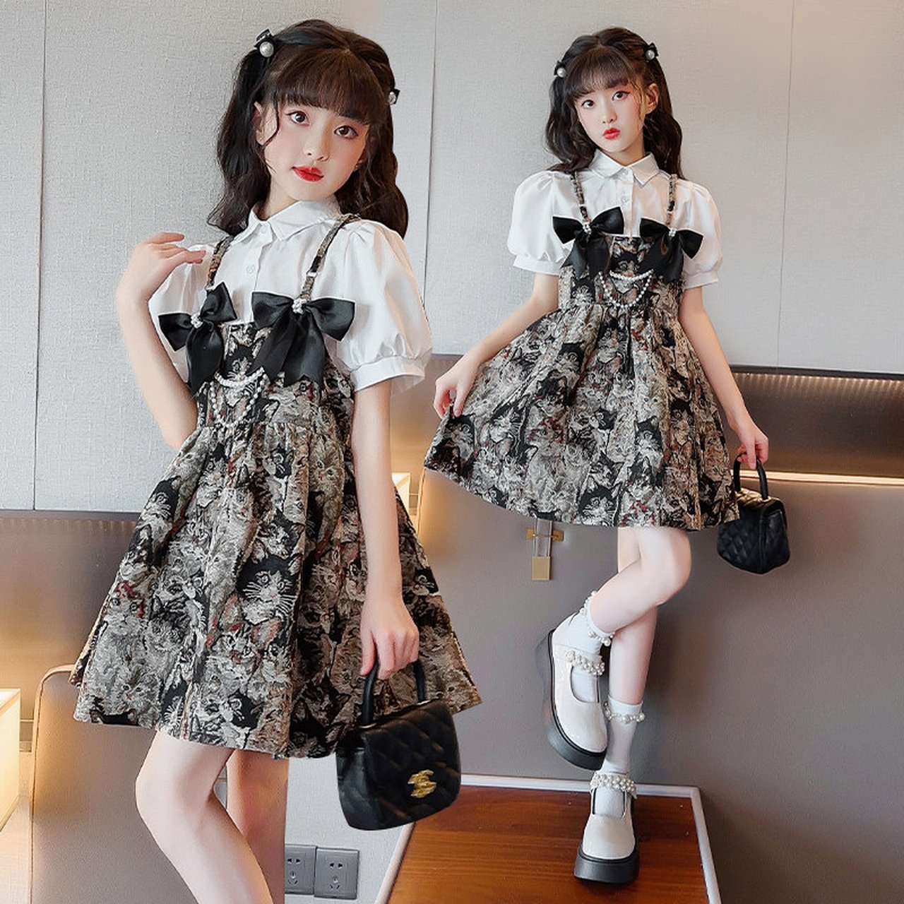 女童夏季套装2023新款夏装中大童时尚洋气吊带公主裙网红炸街裙子#菡