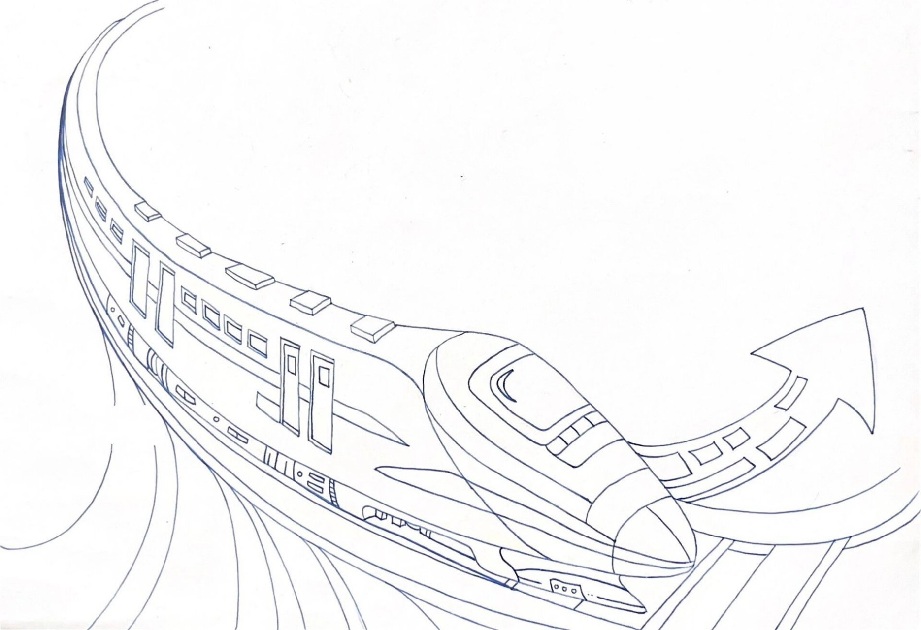 ️期待上色吧 先放一张线稿 动态感十足的高铁是画面中常用的物体