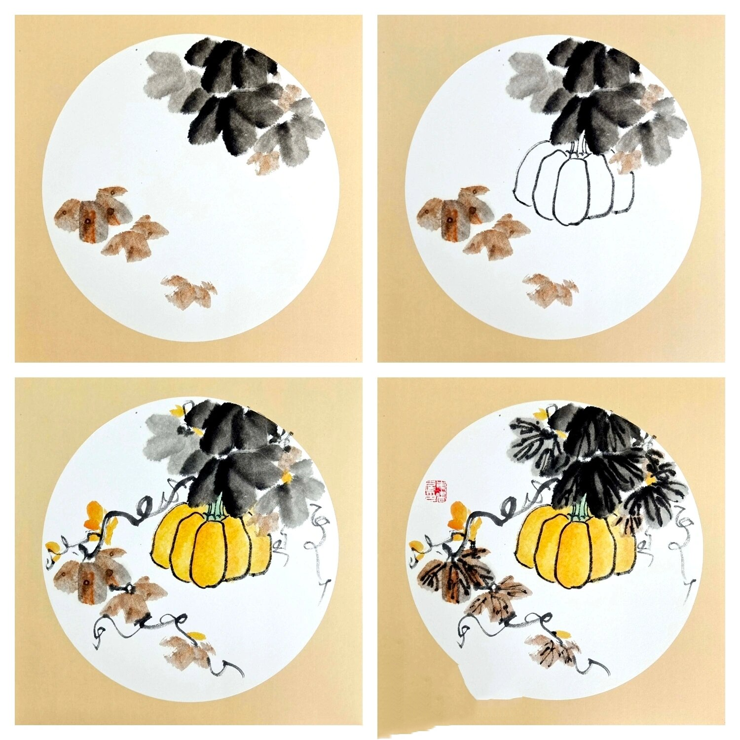 国画南瓜步骤图 学生作品