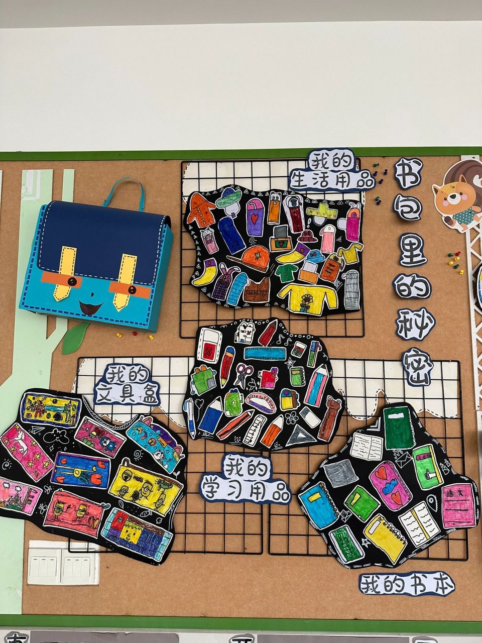 幼儿园主题墙《我上小学啦》     书包的秘密9215,我设计的书包