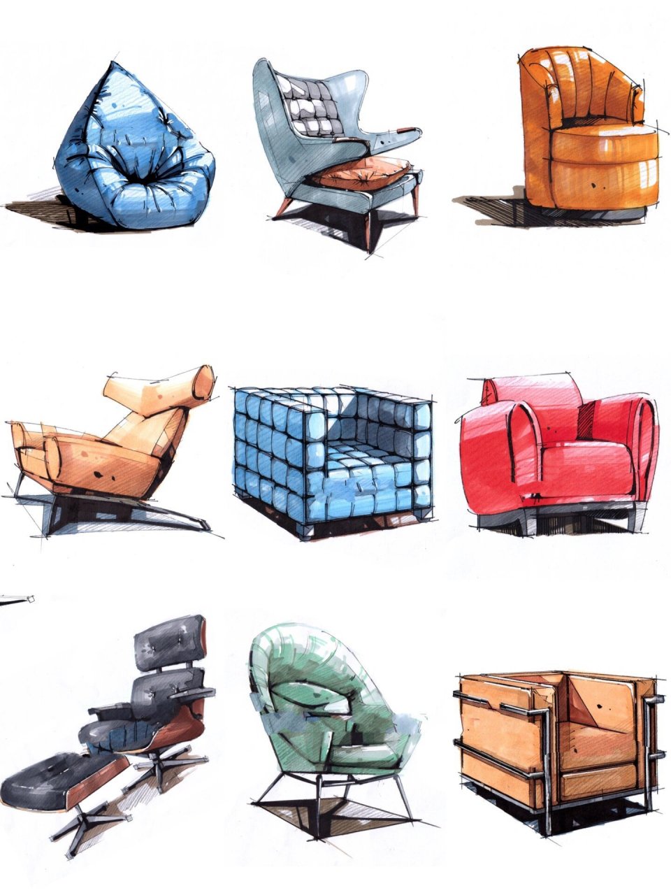 马克笔手绘96室内沙发单体手绘996993        单体表达,在