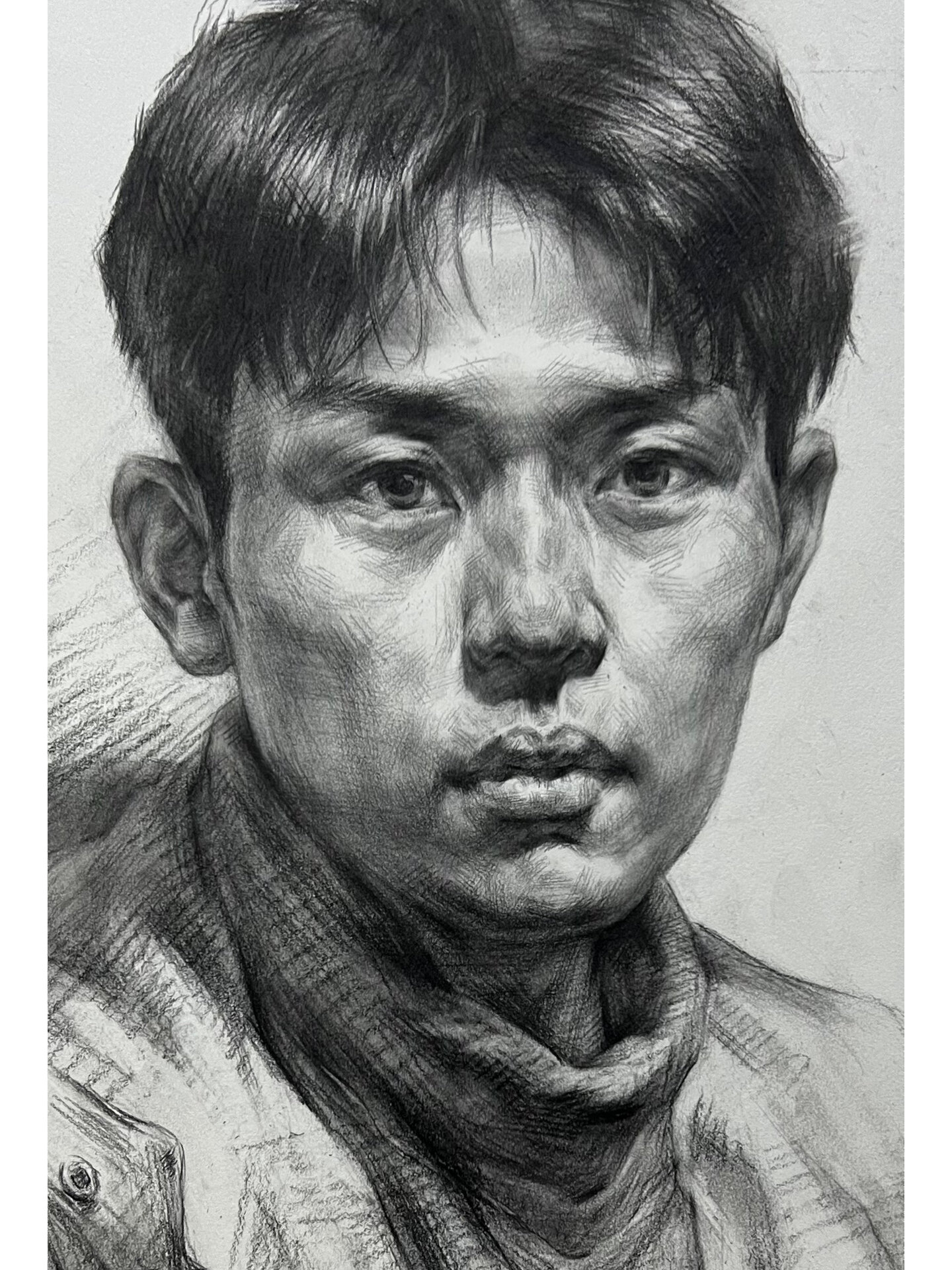 素描头像男青年正面 完整步骤 起型 结构 揉擦 塑造