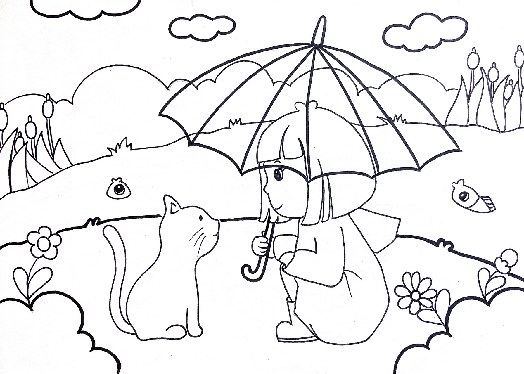 马克笔儿童画下雨天9715 幼师考编常考主题画下雨天 《下雨了》