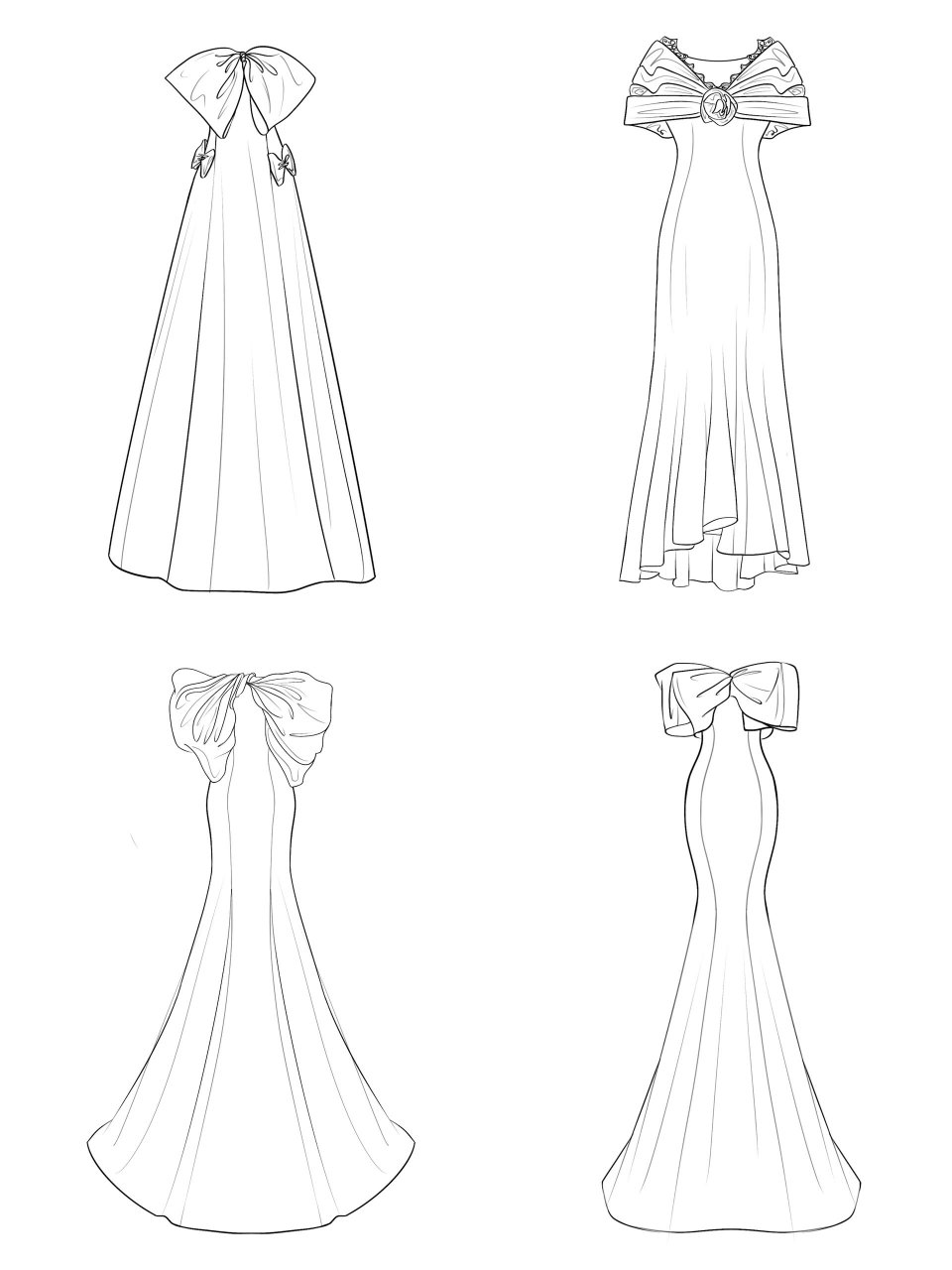 服装设计款式图线稿|合集|蝴蝶结礼服