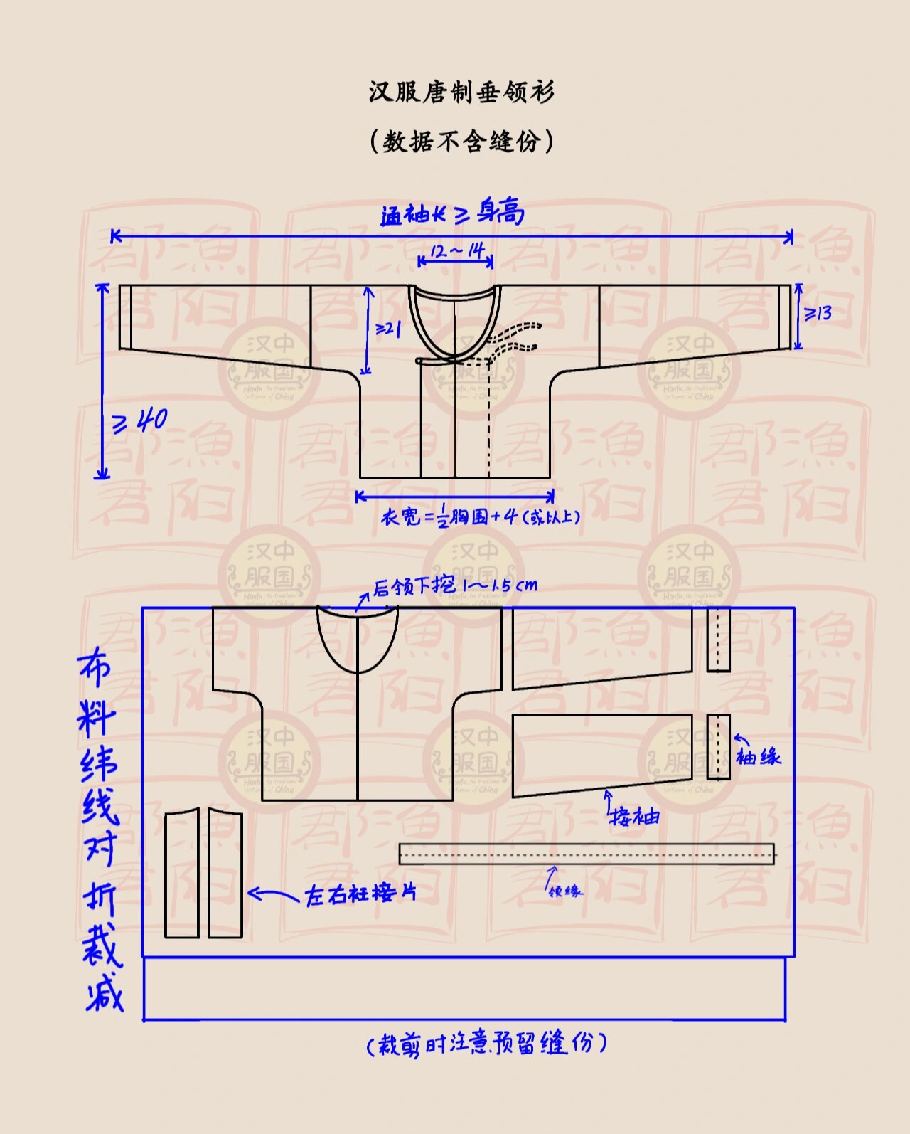 汉服之几款唐制上衣制版裁剪图