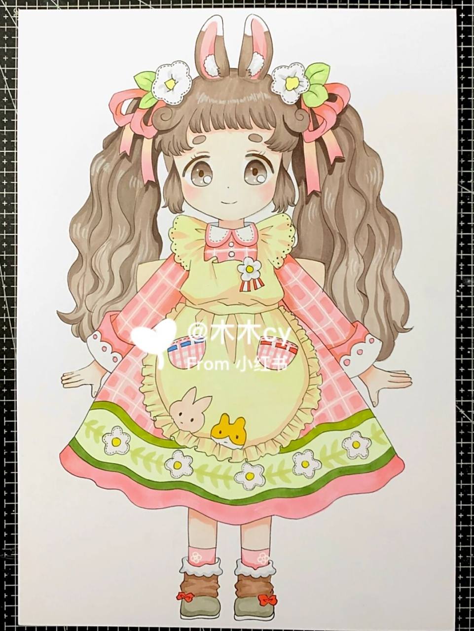 动漫人物/马克笔手绘/附线稿 可爱的小女孩,有空再给她加背景[害羞]