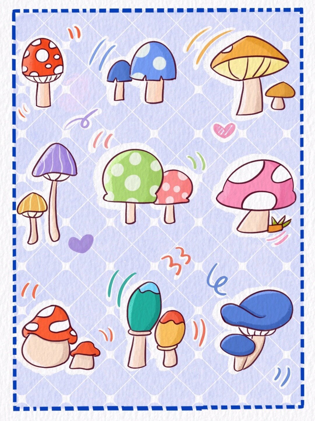 懒人学插画36|96可爱小蘑菇简笔画素材分享