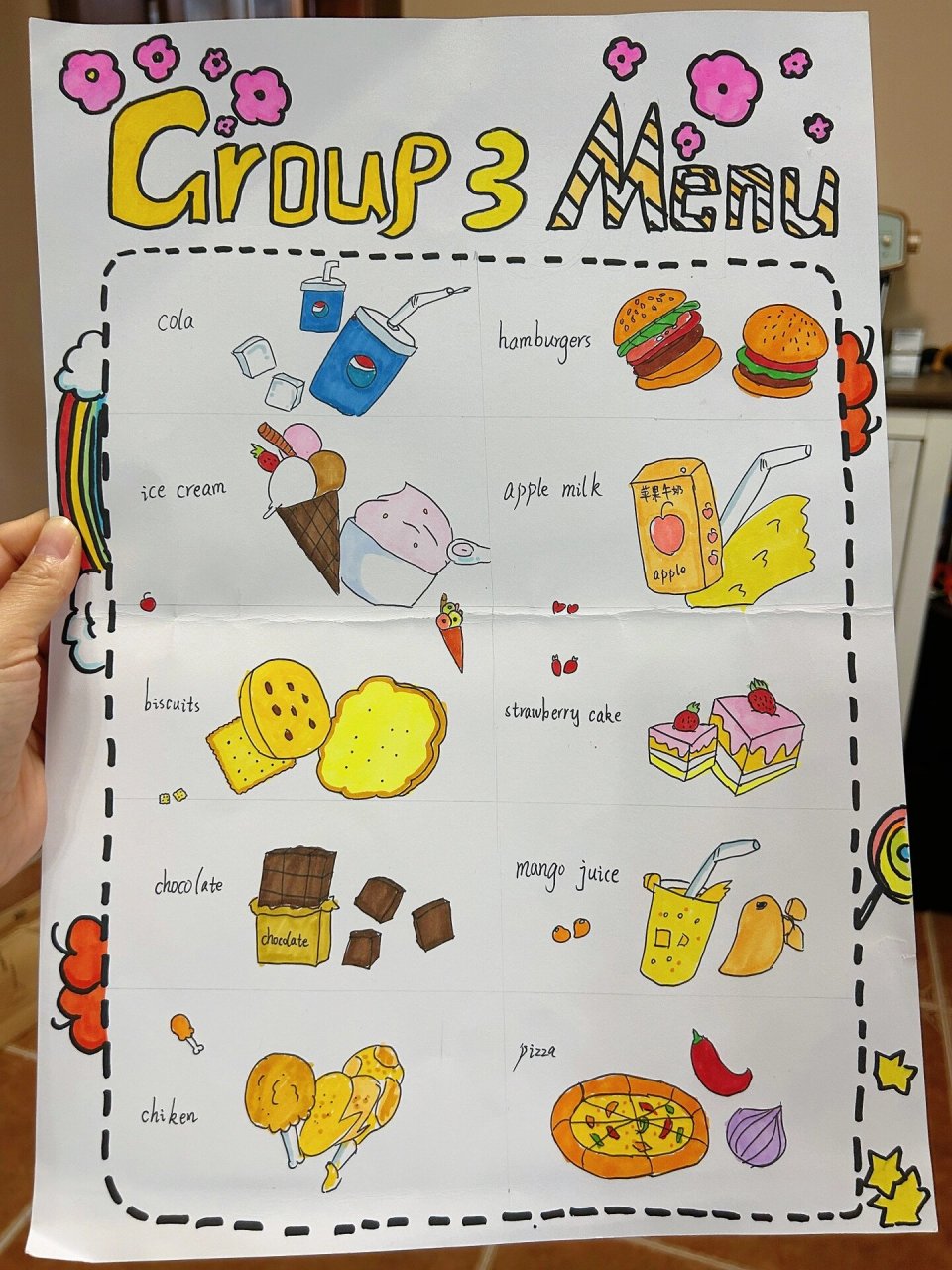 英语菜单手绘 英语课老师要求一个组画一个menu,小组任务又落到闺女