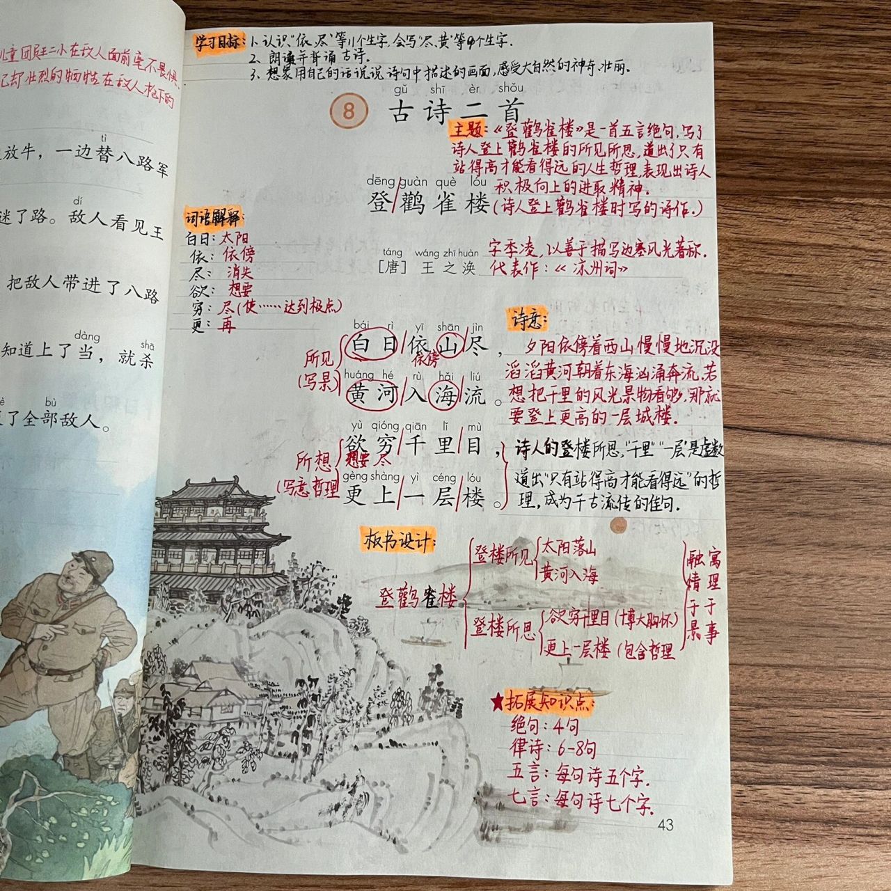 部編版語文二年級上冊 8古詩二首 登鸛雀樓 唐 王之渙 望廬山瀑布