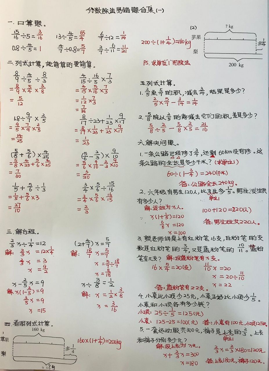 六年级上册数学 第三单元 分数除法易错合集 9月最后一天, 结束与开始
