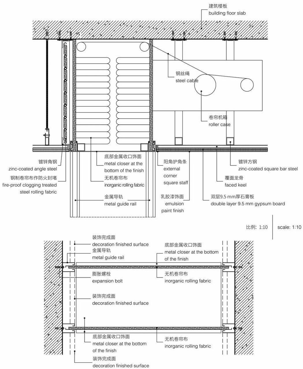 双轨无机布防火卷帘 单轨钢制防火卷帘适用于直线安装,双轨无机布防火