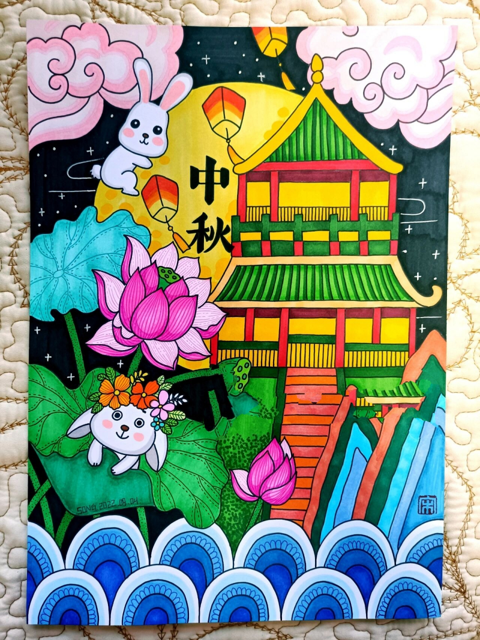 马克笔画-110 中秋节快乐02 马克笔画儿童画 中秋节快乐
