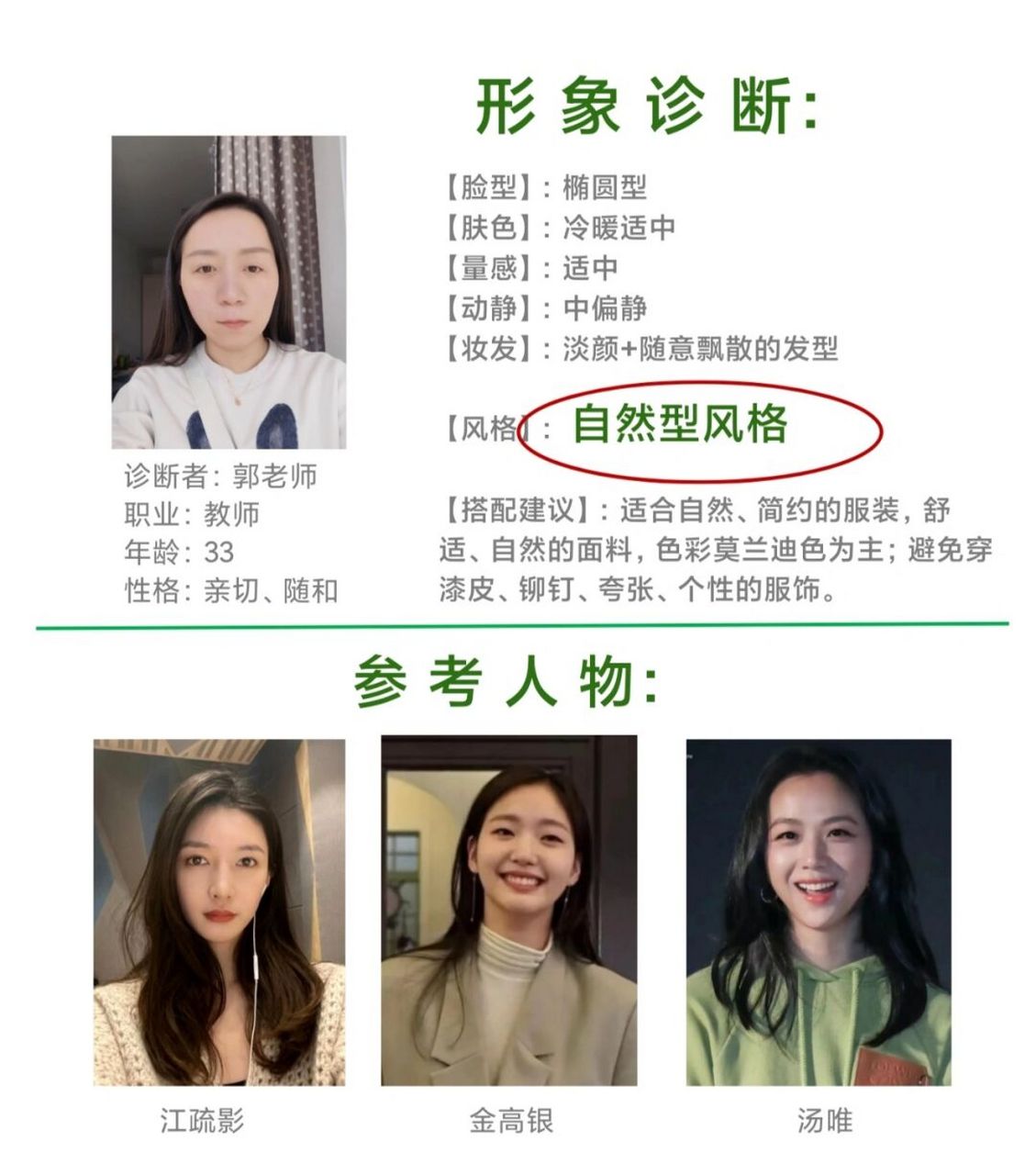 形象诊断|自然型风格的老师穿搭…… 郭老师是自然