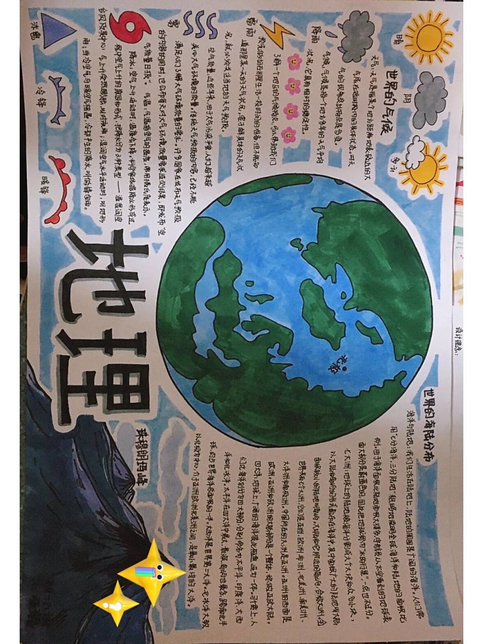 初一地理手抄报 两年前刚入学初一的科技节画的了哈哈哈哈     ps