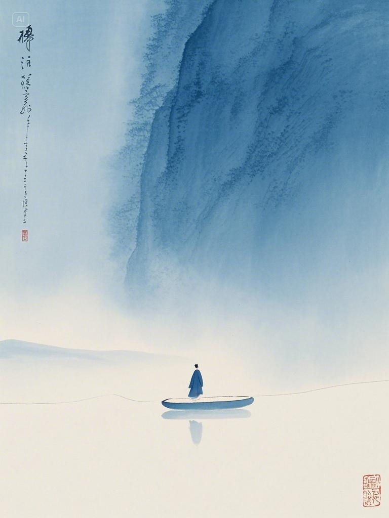 水墨画,禅意深远,空灵寂静,大面积留白,水墨画,禅意深远,空灵寂静,大