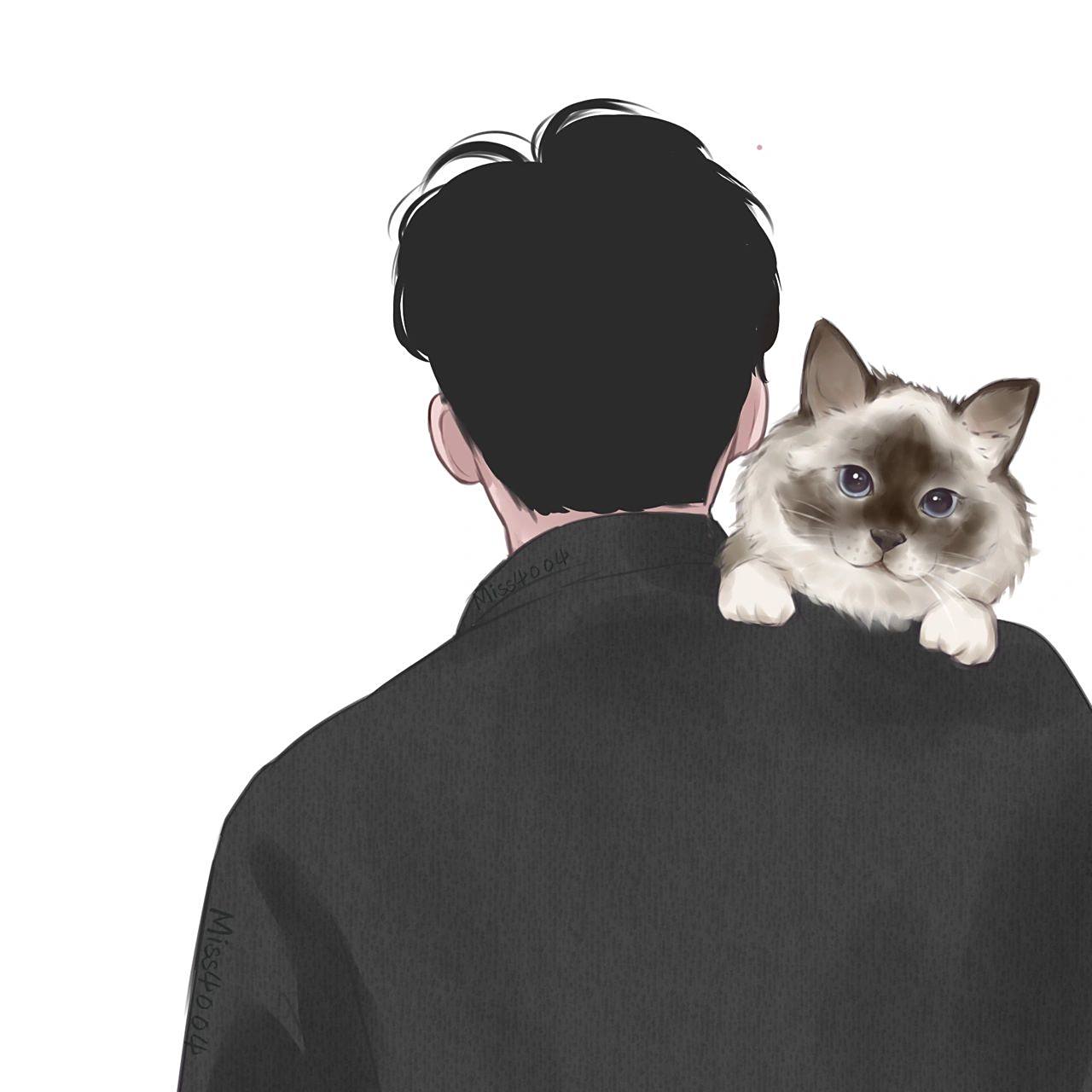 男生背影头像93 | 手绘头像 男生头像 铲屎官头像 情侣头像 头像