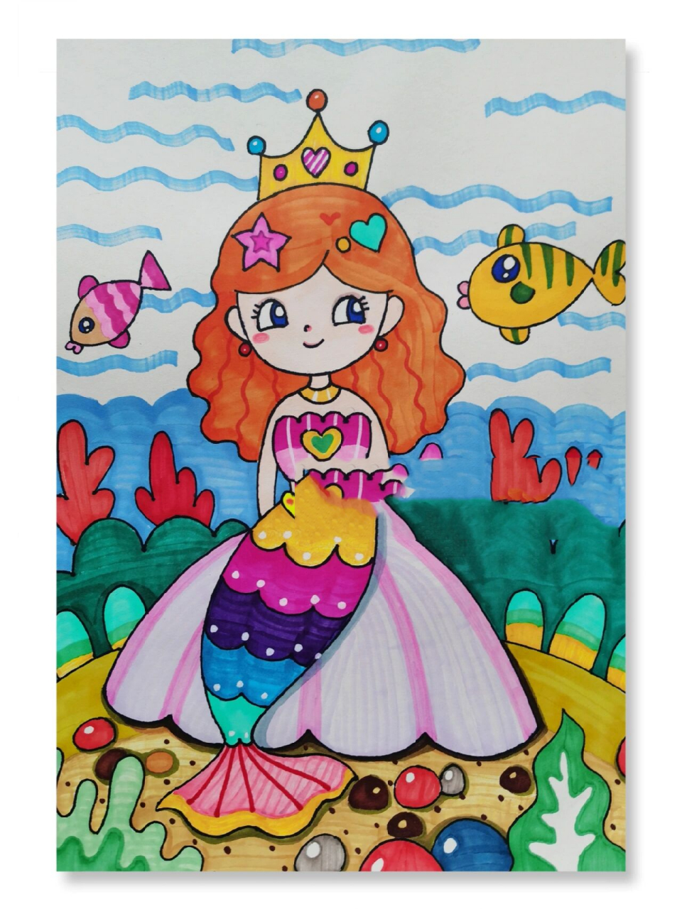 美人鱼儿童画 又画了一张美人鱼的儿童画,马克笔有点没水了 临摹请