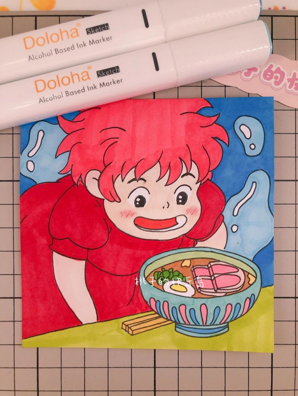 第190幅|波妞卡通画,马克笔画,附步骤图.