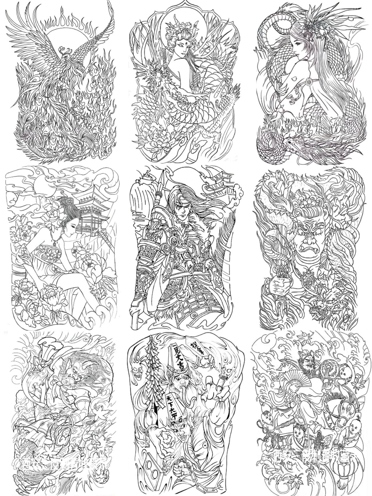 满背纹身手稿图案线稿收藏