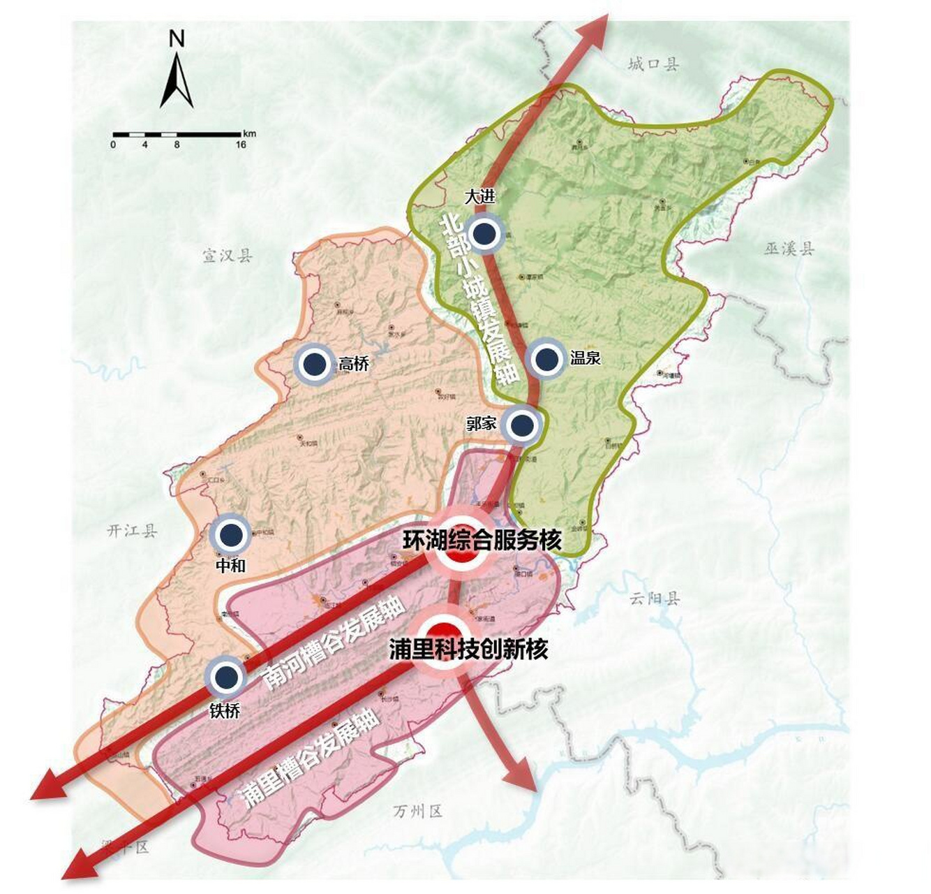 构建"4普3高2环线"铁路网络;"8射1环1联线"高速路网;开工开州港运行