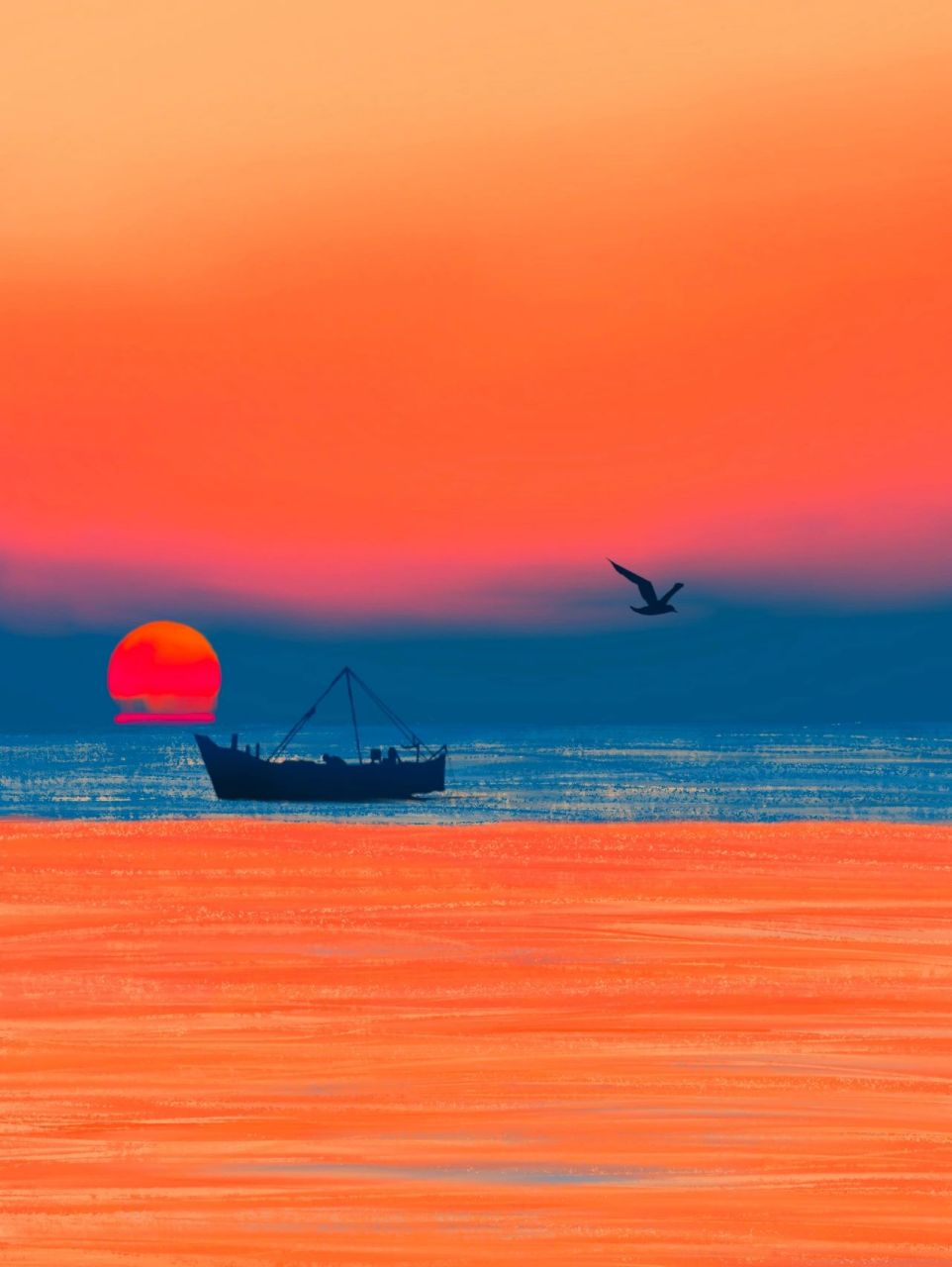 ipad绘画|海上日出93|(附绘画过程) 日出尤其温柔,人间皆是浪漫