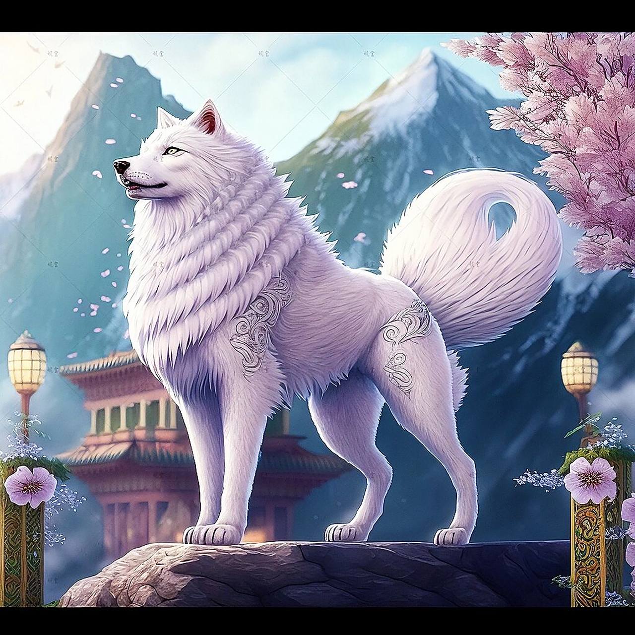 神兽 | 白灵狼 白色灵狼,白色在古代代表着神性的纯洁和公正,在狼族中