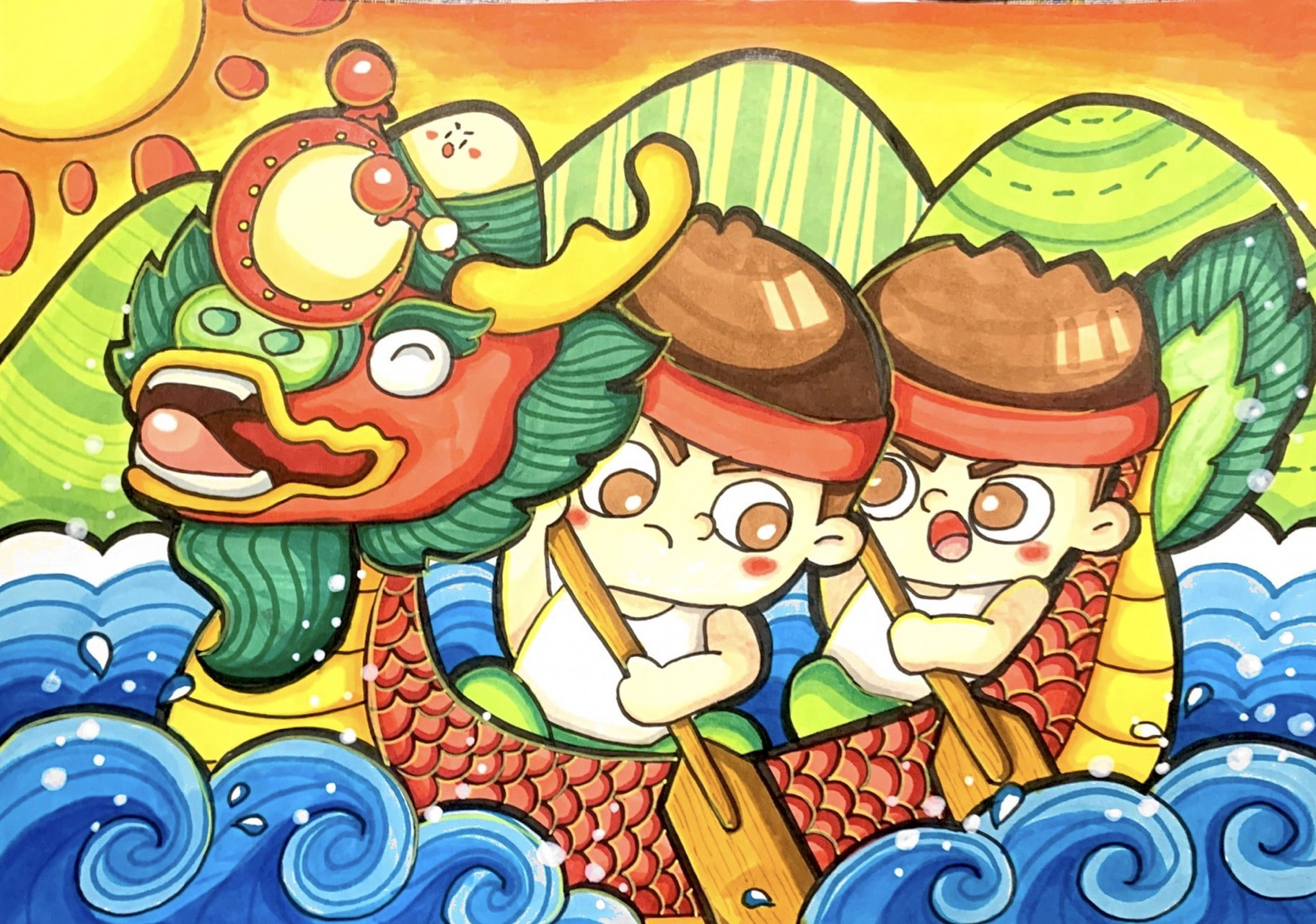 绘画小课堂97赛龙舟|端午节|快乐的节日 涂色版来啦～节日的画面就