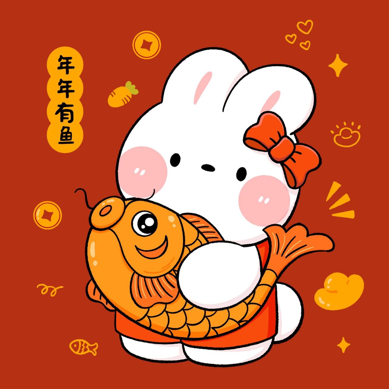 原创|兔年大吉之遇兔吉祥|可爱兔兔头像 合作的新年兔兔小插画,每一幅