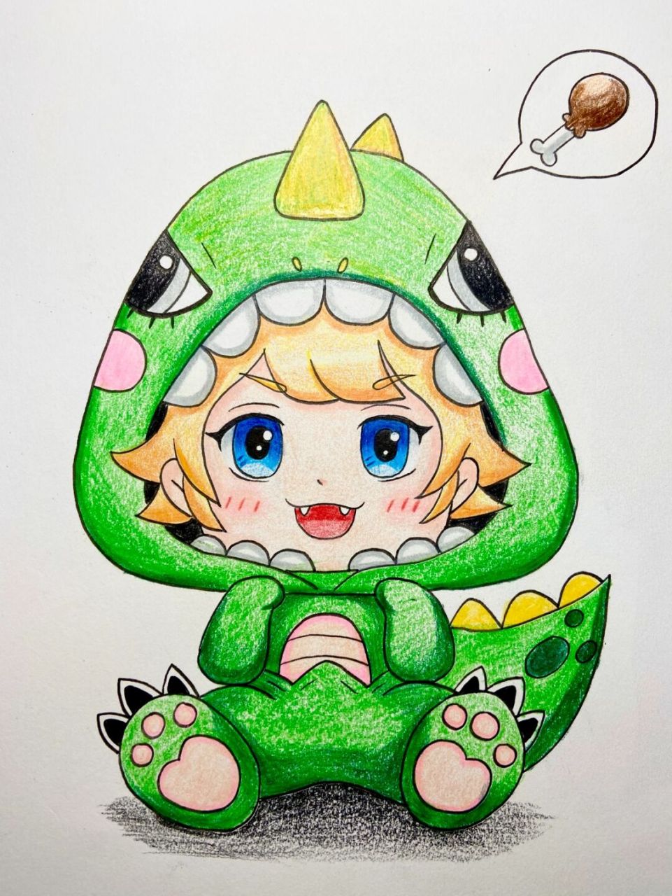 【恐龙男孩96】彩铅动漫人物简单q版少儿美术 使用材料:三菱勾线笔