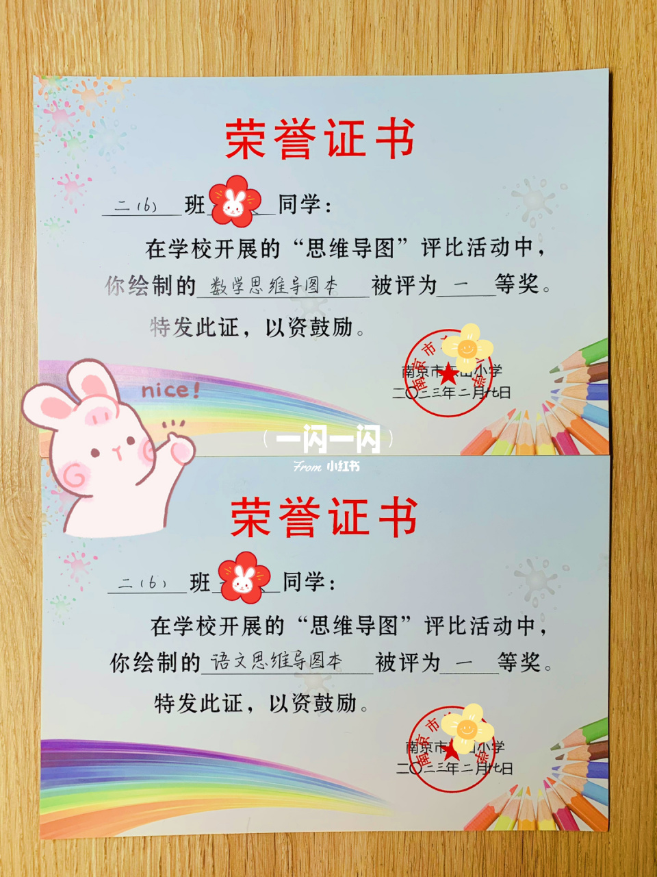 思维导图的奖状来了 二年级第一学期语文数学思维导图评奖来了,各