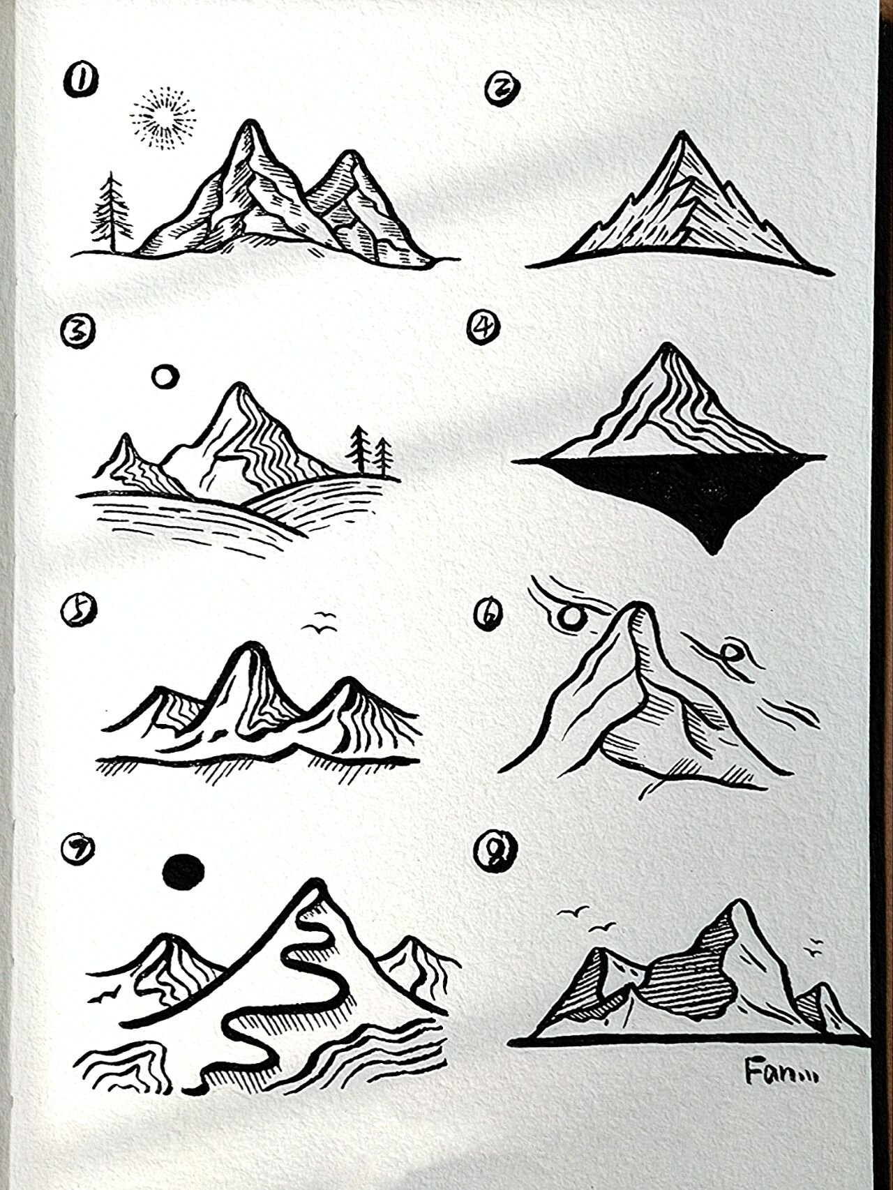 今日简笔画(37)98‖7215山简笔画7215