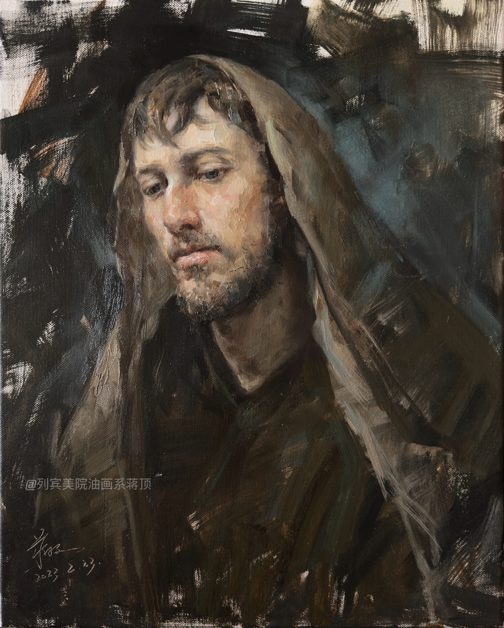 《耶稣》 40*50cm 油画直接画法 绘画过程图
