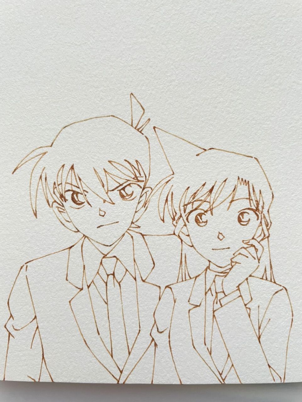 自制书签92钢笔淡彩名侦探柯南|线稿过程图 你们期待的新兰来咯