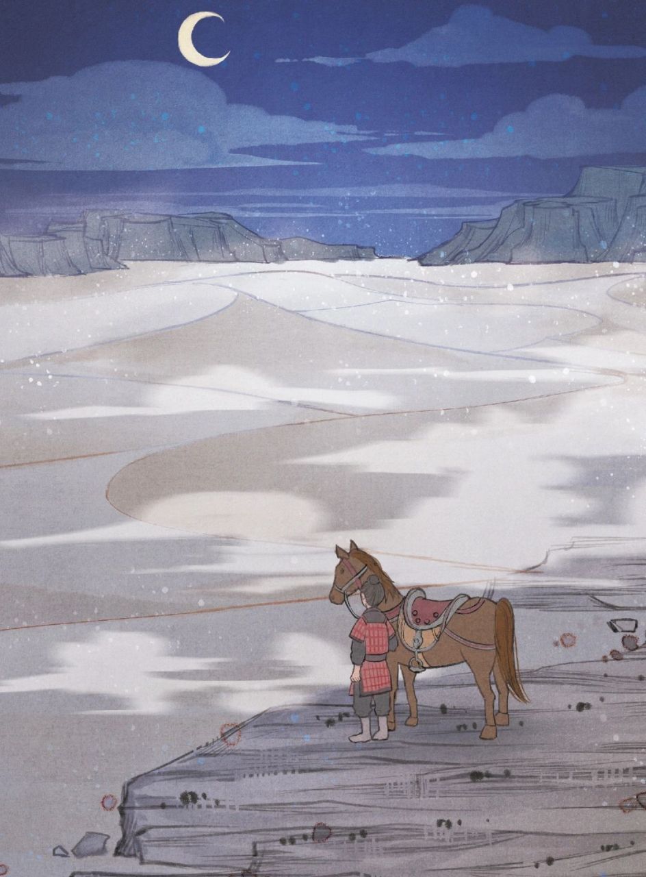 画一首诗—《马诗》 马   诗 李贺 唐 大漠沙如雪, 燕山月似钩.