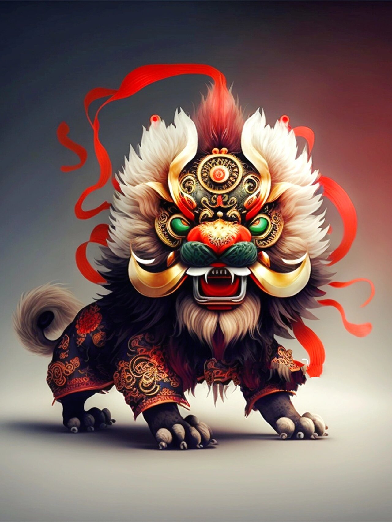 因此黑色的张飞狮代表着霸气,勇猛.黄色的刘备狮代表着泽被苍