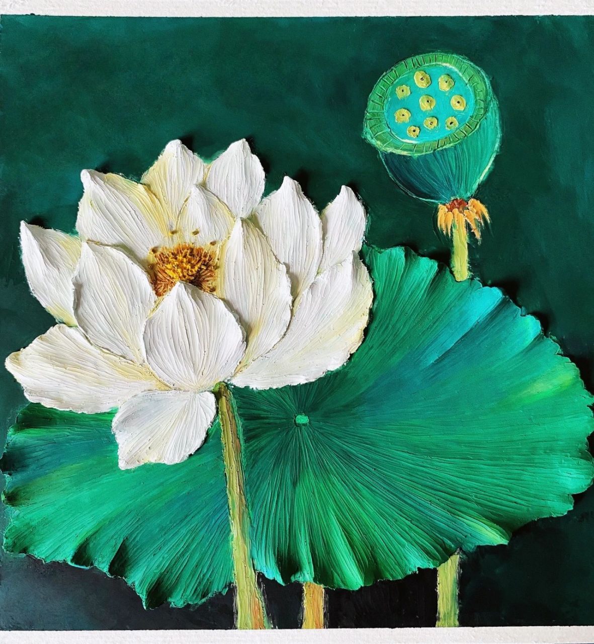 油画棒夏日白荷(带步骤教程) 要说起夏日限定花卉,大家最先想到的是不