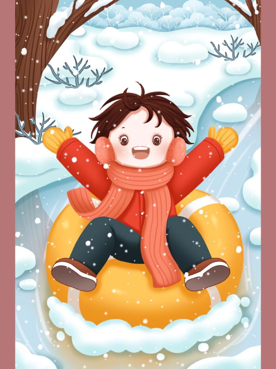 二十四节气小雪插画|冬雪中快乐的小女孩 玩雪是小时候最喜欢的事情