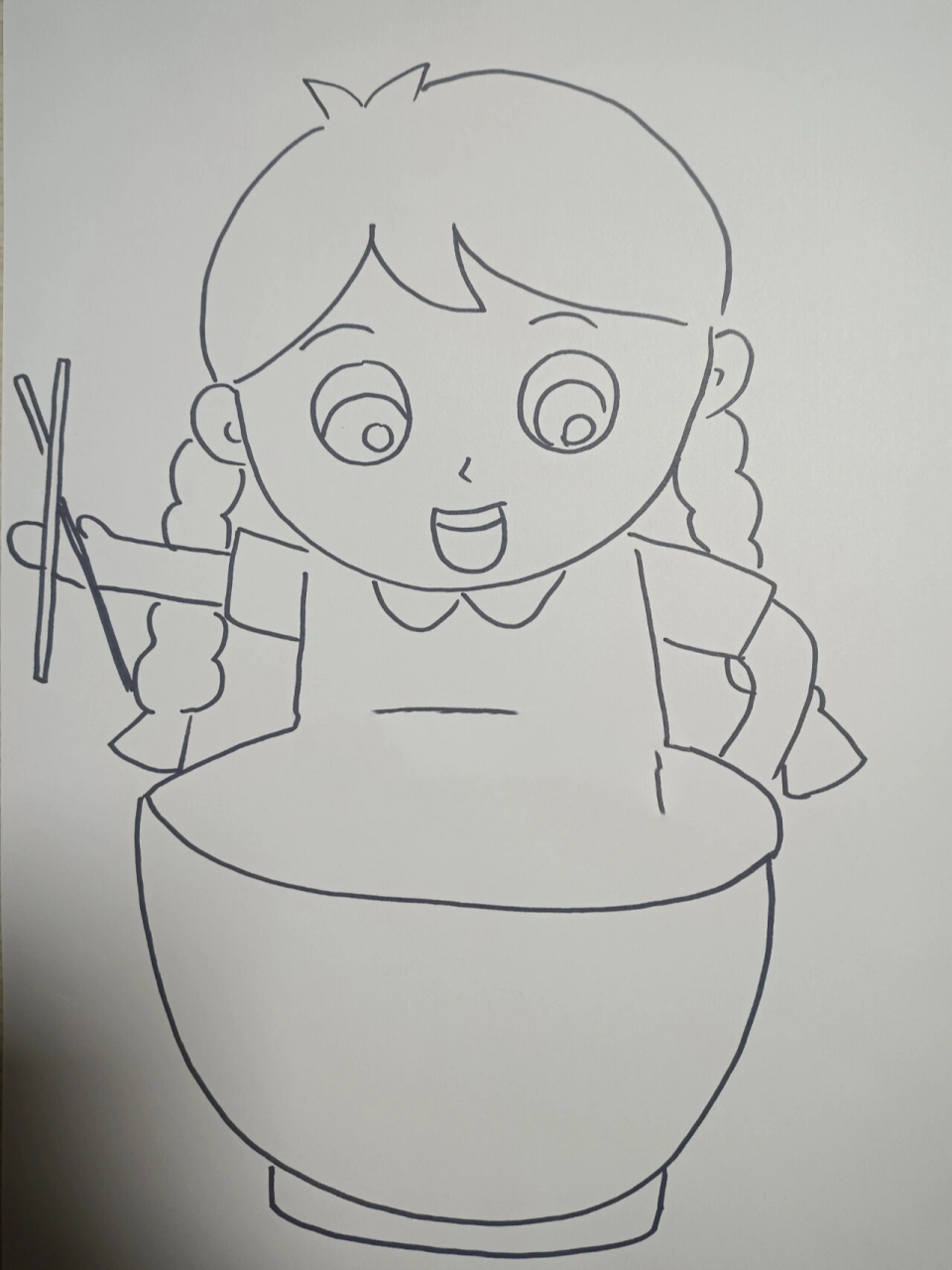 创意美术《吃面条》儿童画 1,工具材料: 马克笔,勾线笔,卡纸 2,适合