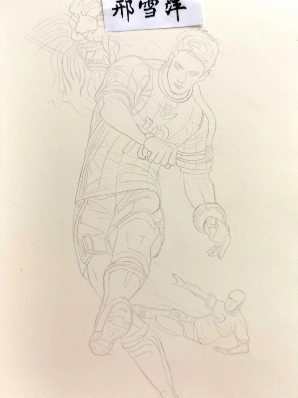 彩铅画王者荣耀裴擒虎梅西皮肤(附线稿)