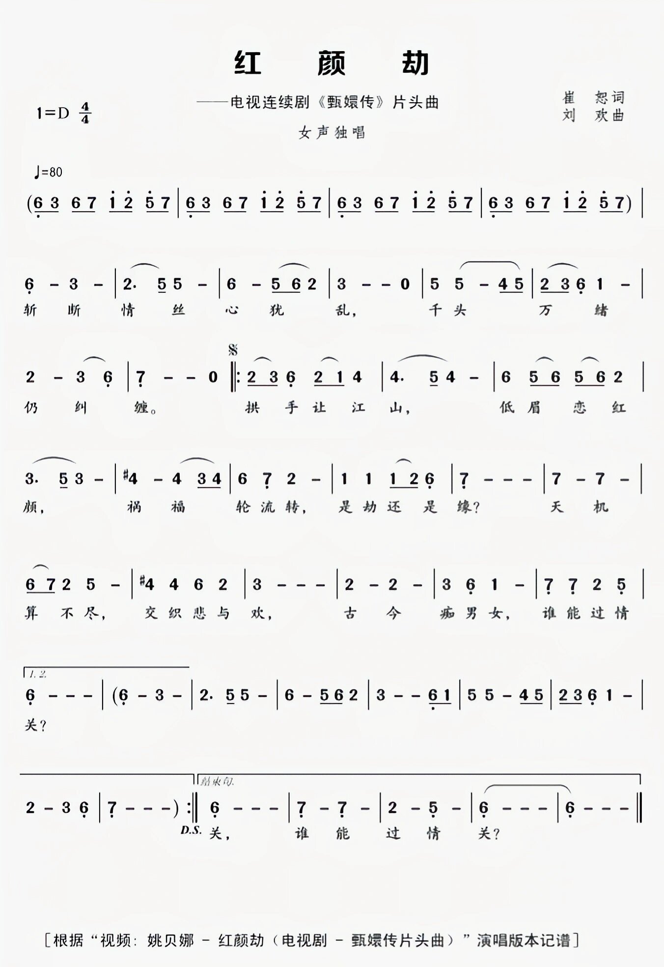 《红颜劫》简谱 #少儿声乐# #民族声乐##简谱# #红颜劫