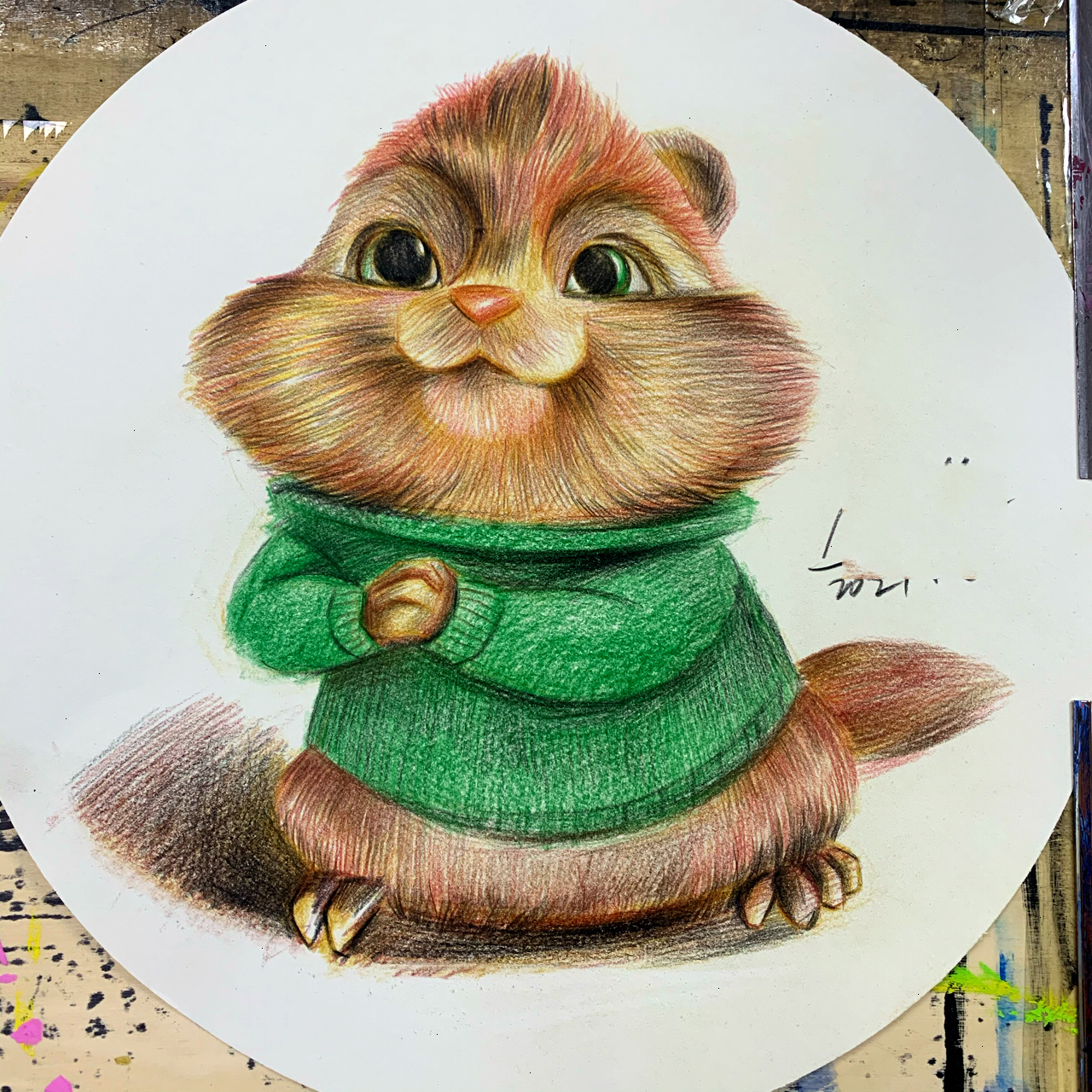 彩铅松鼠9715绘画步骤 绘画要点:彩铅叠色技法应用,由浅到深,慢慢