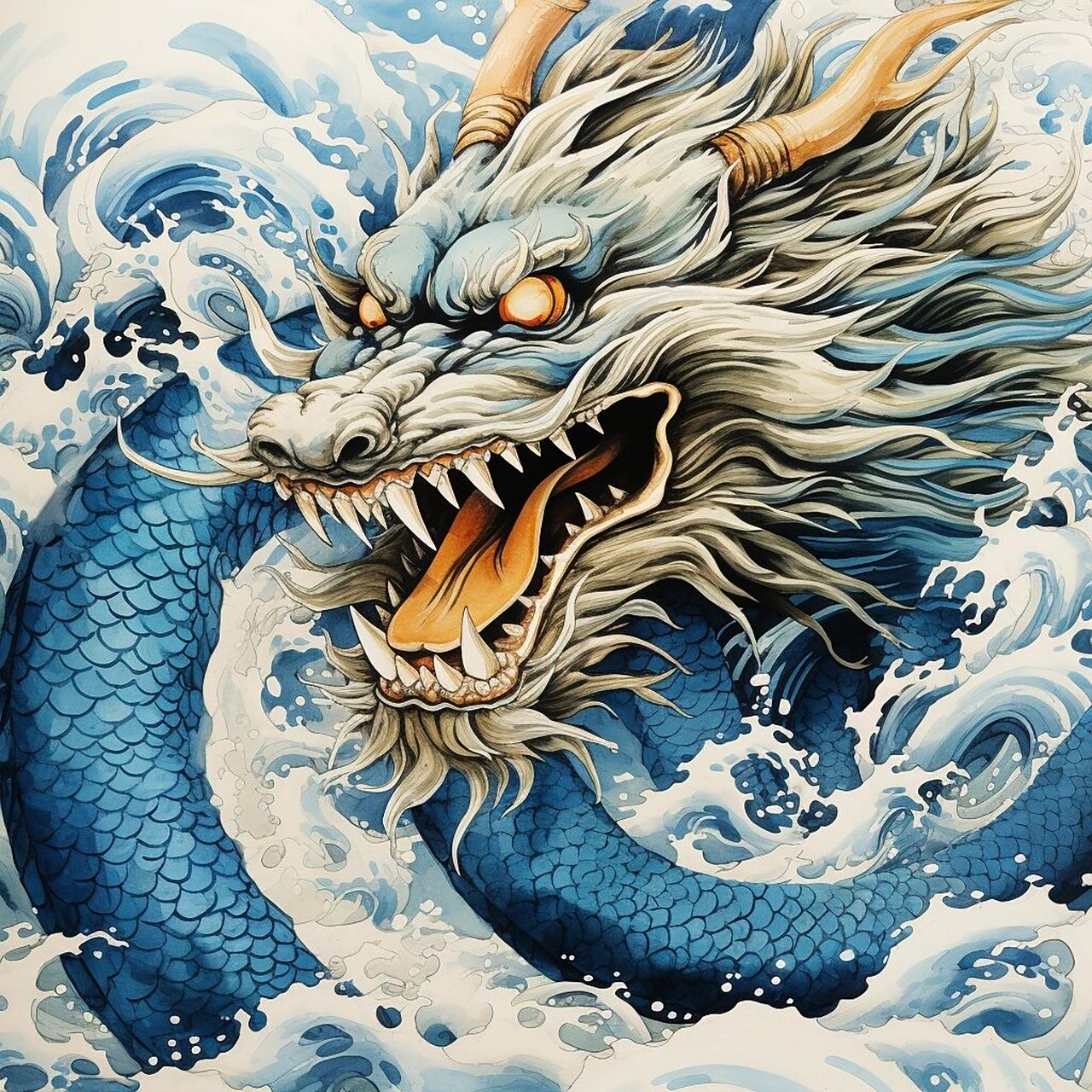 蛟龙出海 #传统纹身# #纹身# #国潮插画# #插画# #版画# #手绘